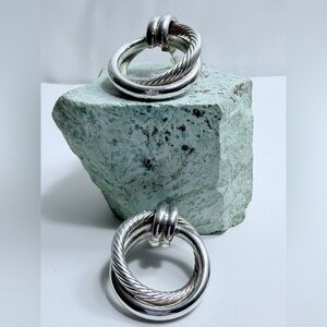 Vintage Sterling Silver Smooth & Braided Door Knocker Hoops on Posts Earrings